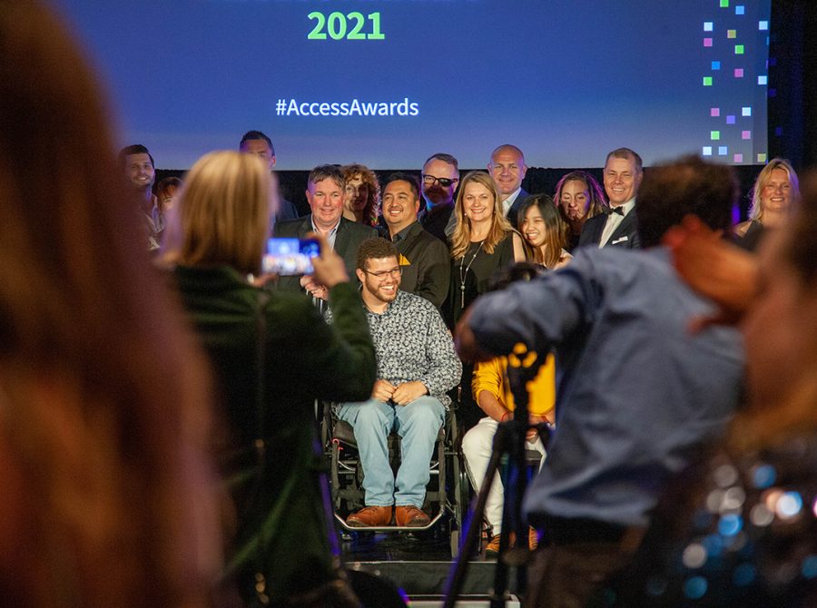 People on stage smiling at the 2021 CFA Access Awards